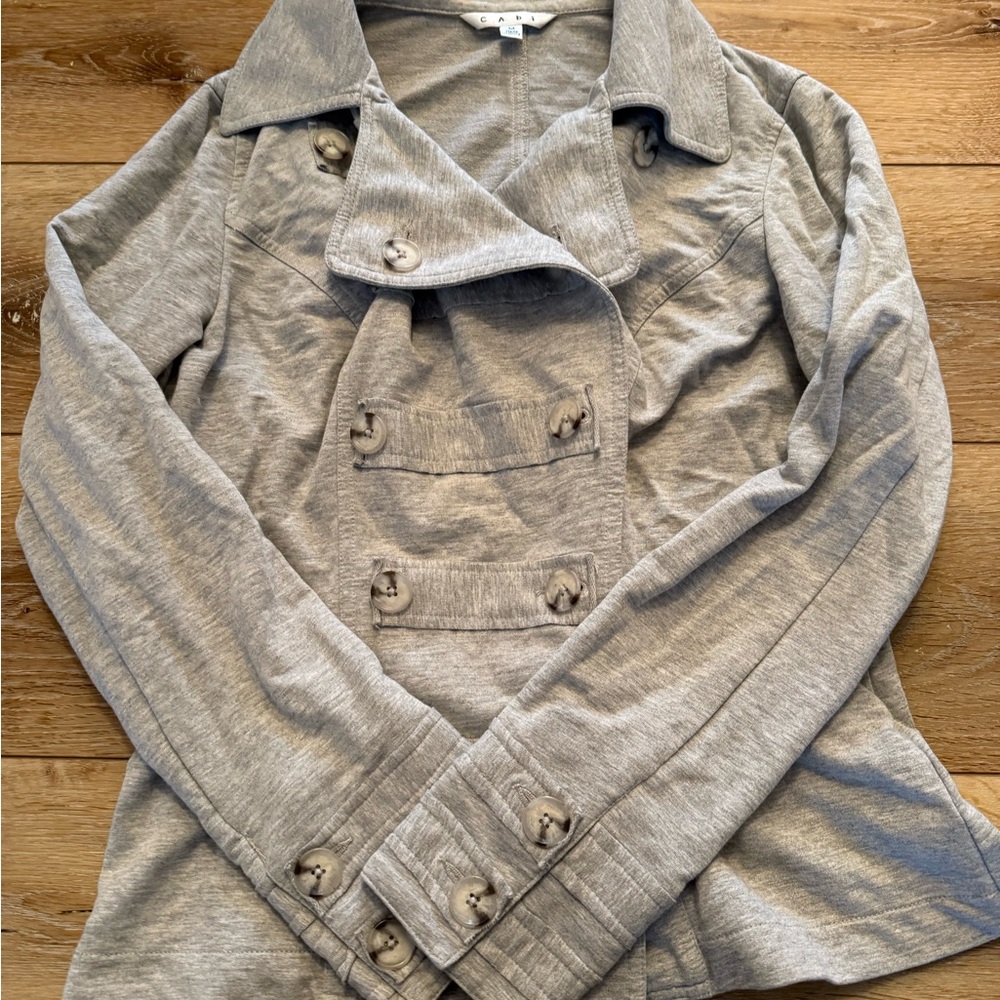 CAbi Gray Blazer Double-Breasted Knit Jacket
